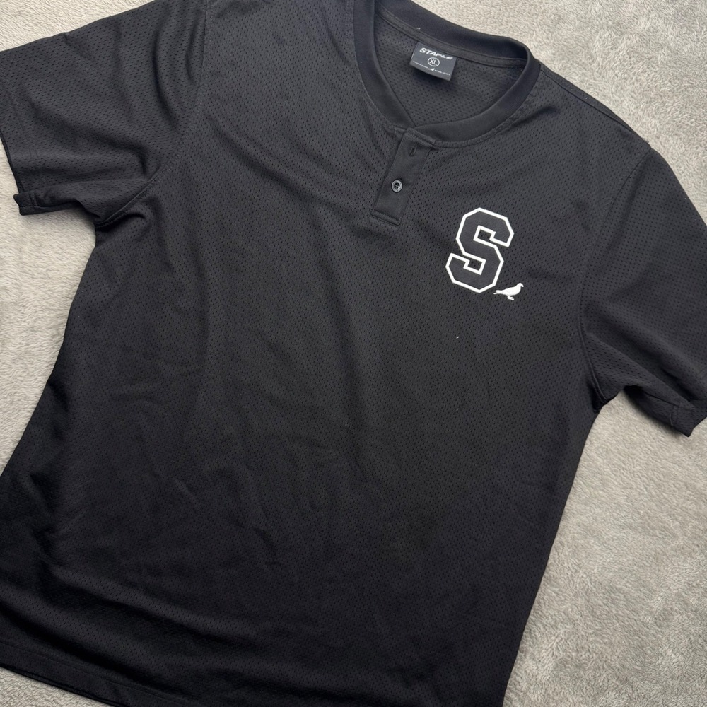 Staple Pigeon Mesh Jersey Mens XL Black Excellent Henley Streetwear Logo Shirt